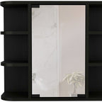 24" Black Wood Floating Double Door Bathroom Vanity And Medicine Cabinet With Mirror