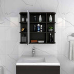24" Black Wood Floating Double Door Bathroom Vanity And Medicine Cabinet With Mirror