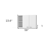59" White Wood Wall Mounted Accent Cabinet With Four Doors
