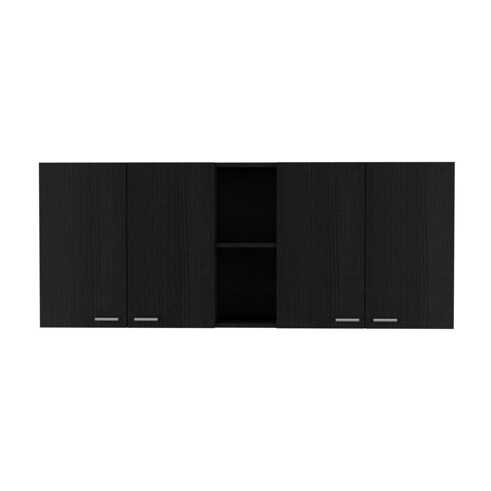 59" Black Wood Wall mounted Accent Cabinet With Five Shelves