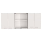 59" White Wood Wall Mounted China Cabinet With Six Doors