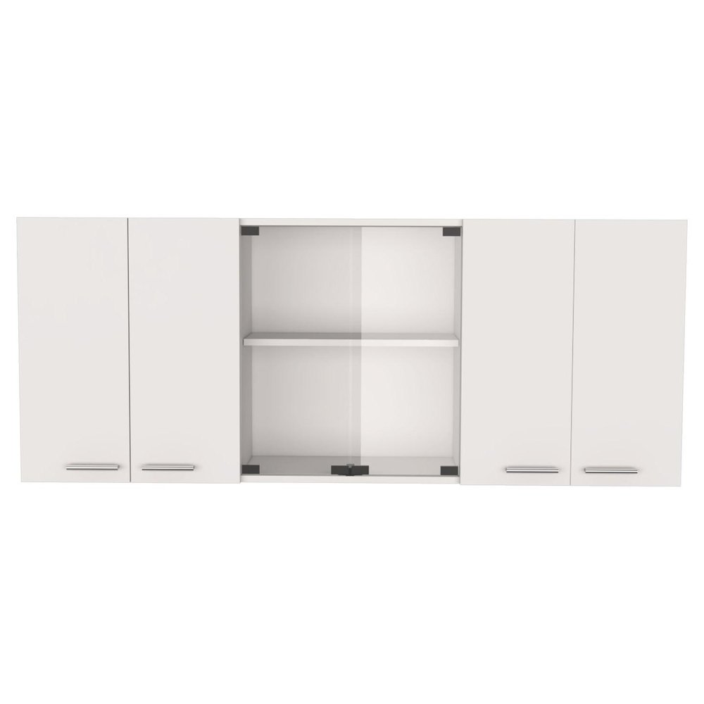 59" White Wood Wall Mounted China Cabinet With Six Doors