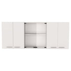 59" White Wood Wall Mounted China Cabinet With Six Doors