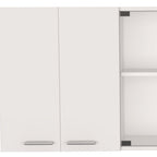 59" White Wood Wall Mounted China Cabinet With Six Doors
