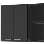 59" Black Wood Wall Mounted China Cabinet With Six Doors