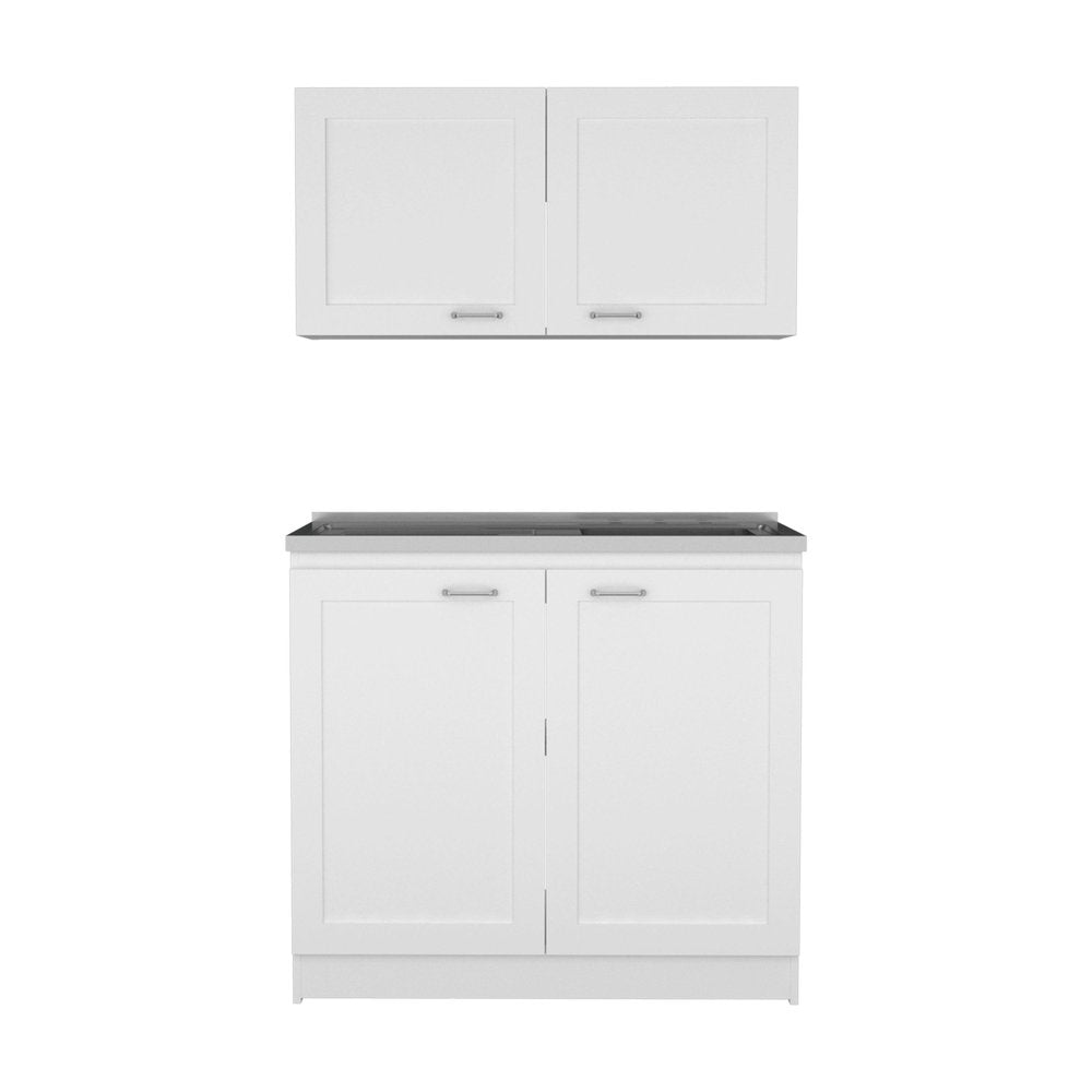 42" Black and White Wood Accent Cabinet Set With Four Doors