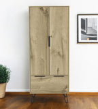 74" Oak Wood Two Door Single Drawer Combo Dresser
