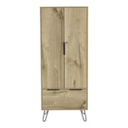 74" Oak Wood Two Door Single Drawer Combo Dresser