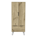 74" Oak Wood Two Door Single Drawer Combo Dresser