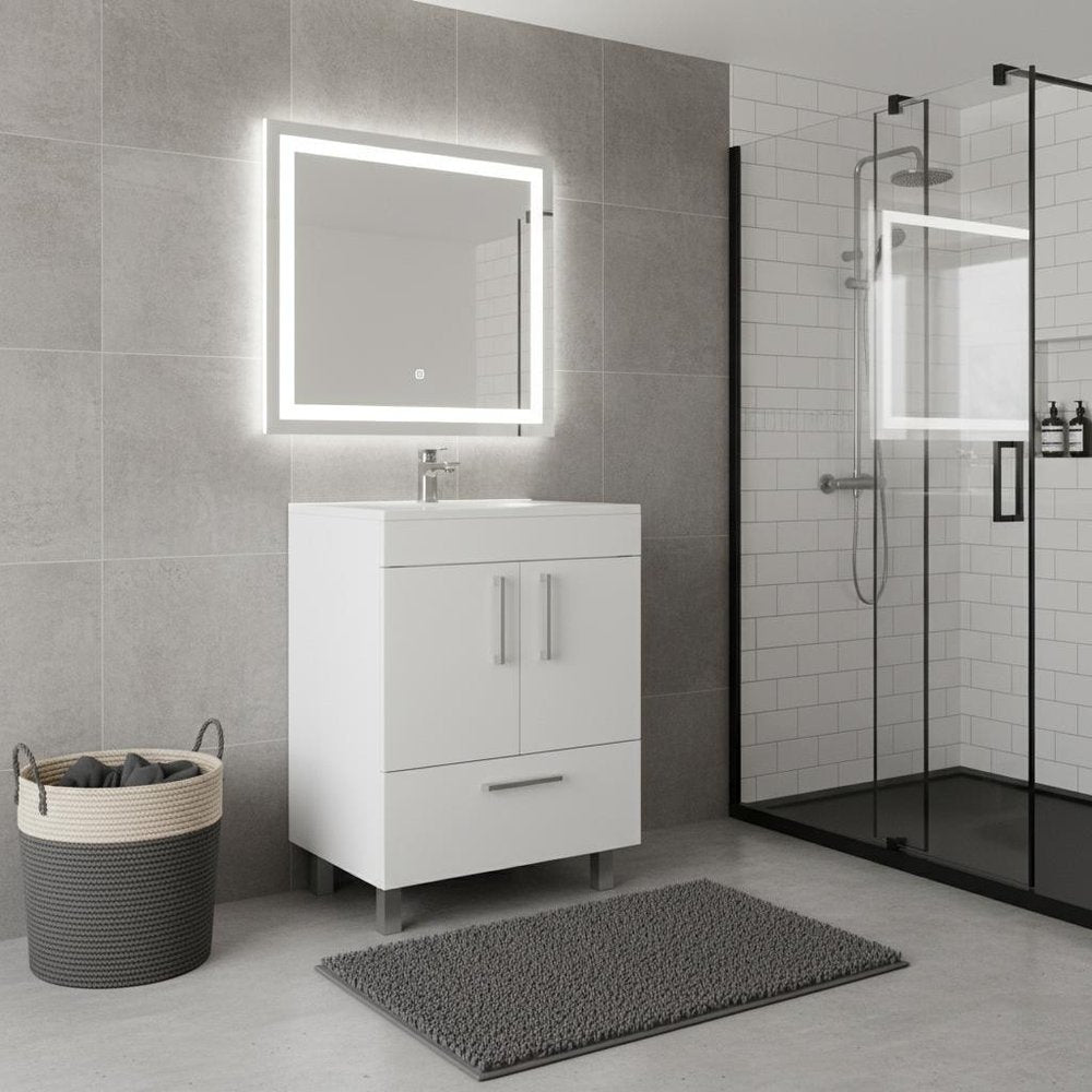 24" White Wood Freestanding Double Door Bathroom Vanity With Sink