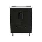 24" Black Wood Freestanding Bathroom Vanity With White Sink