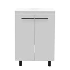 24" White Wood Freestanding Double Door Bathroom Vanity With Sink