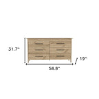 59" Natural And Black Wood Six Drawer Double Dresser