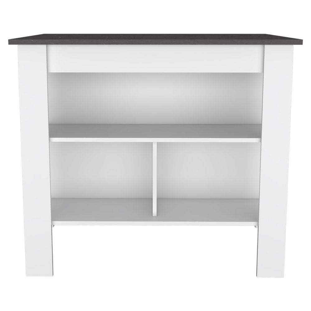 41" Black and White Wood Kitchen Island With Storage