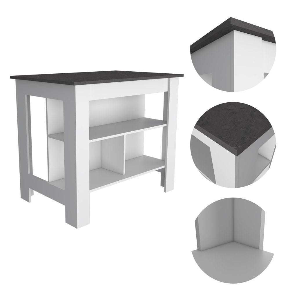 41" Black and White Wood Kitchen Island With Storage