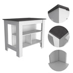 41" Black and White Wood Kitchen Island With Storage