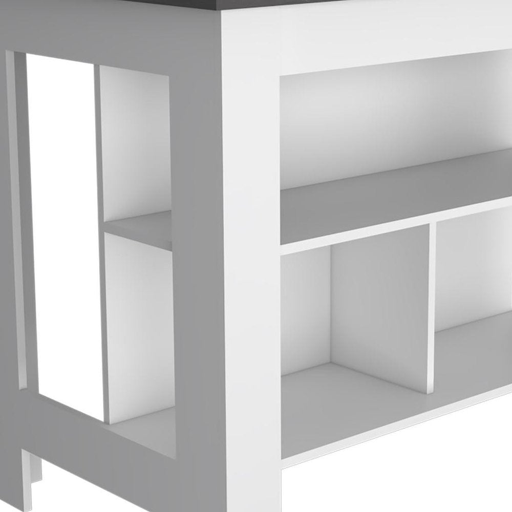 41" Black and White Wood Kitchen Island With Storage