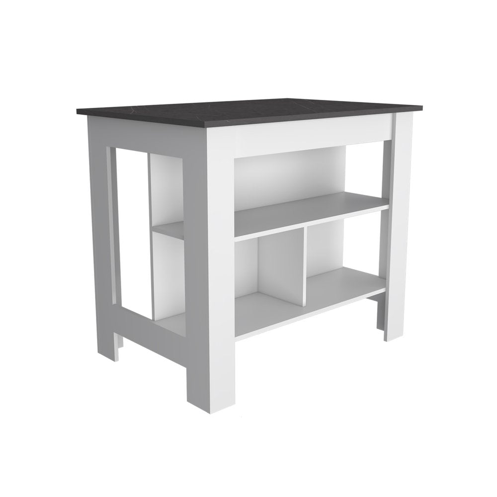 41" Black and White Wood Kitchen Island With Storage