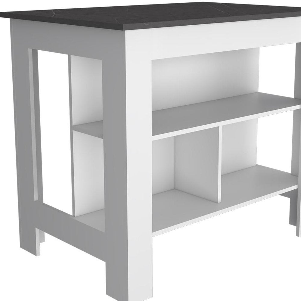 41" Black and White Wood Kitchen Island With Storage