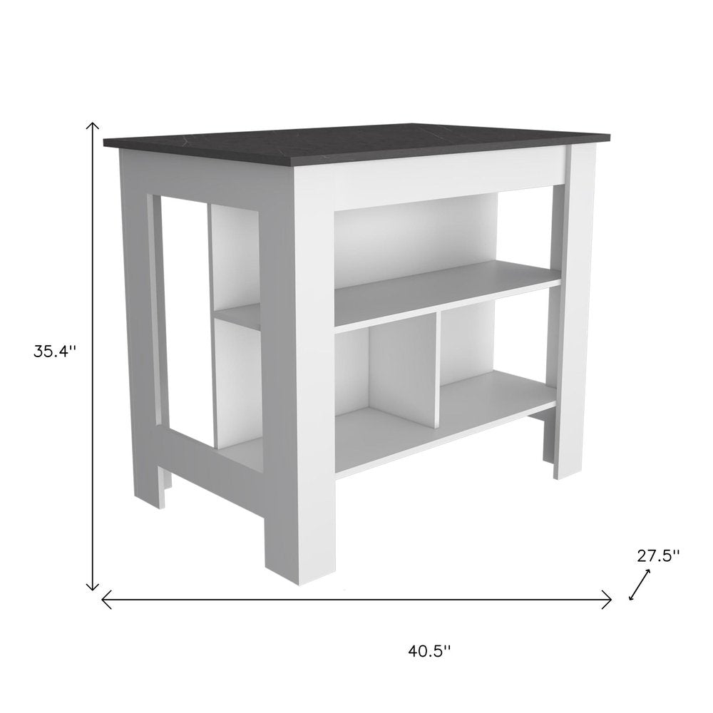 41" Black and White Wood Kitchen Island With Storage