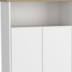 39" Oak and White Wood Rolling Kitchen Island With Storage