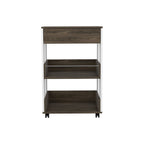 23" Dark Brown and White Wood Rolling Kitchen Cart With Storage
