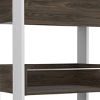 23" Dark Brown and White Wood Rolling Kitchen Cart With Storage