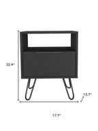 22" Black Wood One Drawer Nightstand