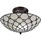 Black And White Unique Statement Two Light Glass Dimmable Chandelier With Black And White Shades