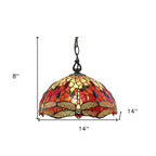 Red And White Unique Statement Two Light Glass Dimmable Chandelier With Red And White Shades