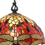 Red And White Unique Statement Two Light Glass Dimmable Chandelier With Red And White Shades