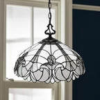 Black And White Unique Statement Two Light Glass Dimmable Chandelier With Black And White Shades