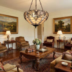Yellow and Brown Two Light Tiffany Style Semi Flush Dimmable Ceiling Light