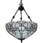 Black And White Unique Statement Two Light Glass Dimmable Chandelier With Black And White Shades