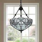 Black And White Unique Statement Two Light Glass Dimmable Chandelier With Black And White Shades