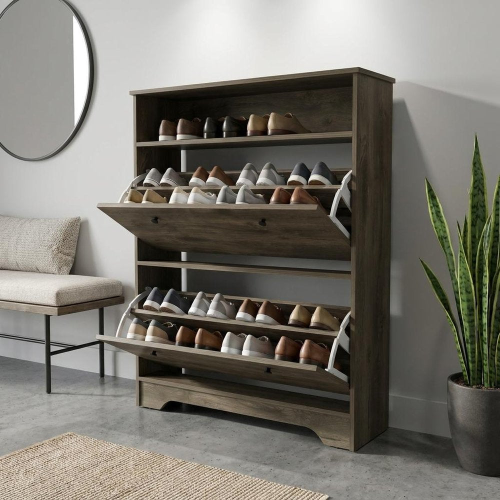 Dark Brown Twelve Pair Shoe Rack