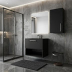 32" Black Wood Floating Single Door Bathroom Vanity And Medicine Cabinet