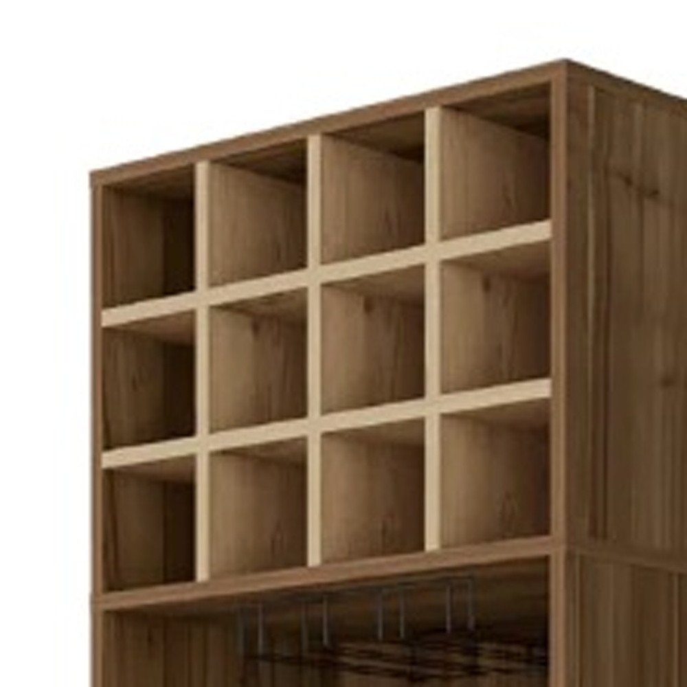 24" Beige and Mahogany Wood Corner Bar Cabinet With Single Door