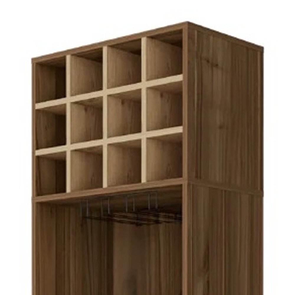 24" Beige and Mahogany Wood Corner Bar Cabinet With Single Door