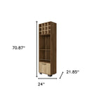24" Beige and Mahogany Wood Corner Bar Cabinet With Single Door