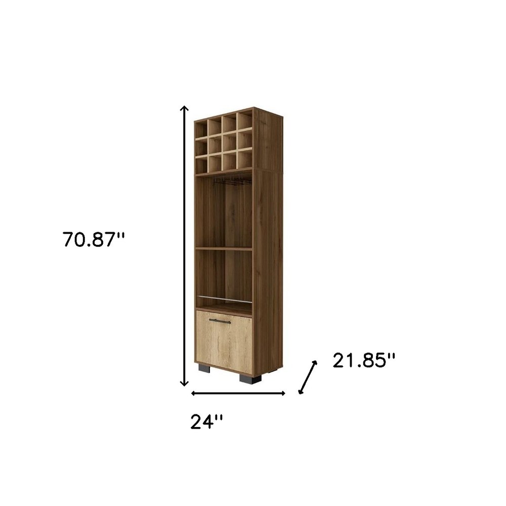 24" Beige and Mahogany Wood Corner Bar Cabinet With Single Door