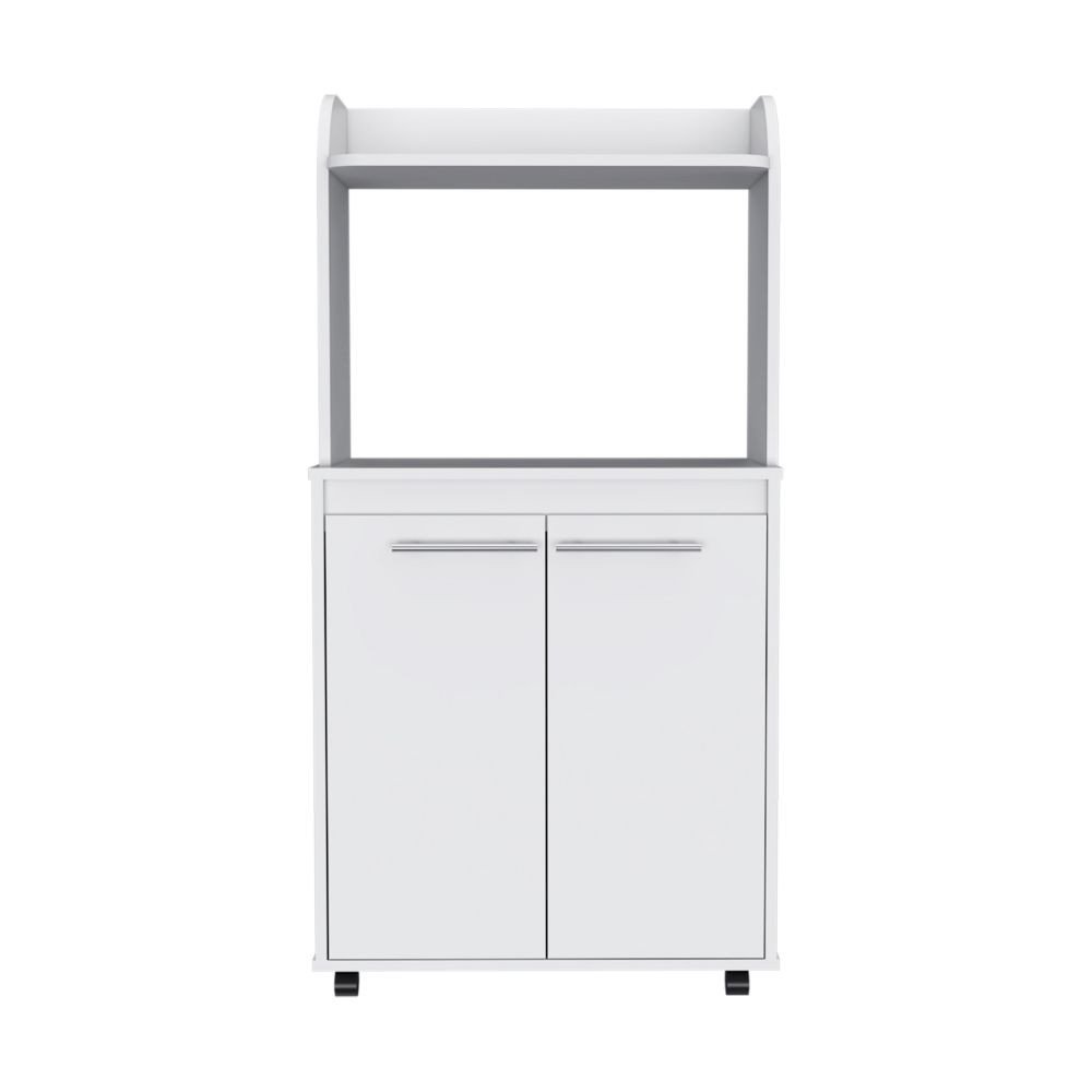 25" White Wood Rolling Kitchen Cart With Storage
