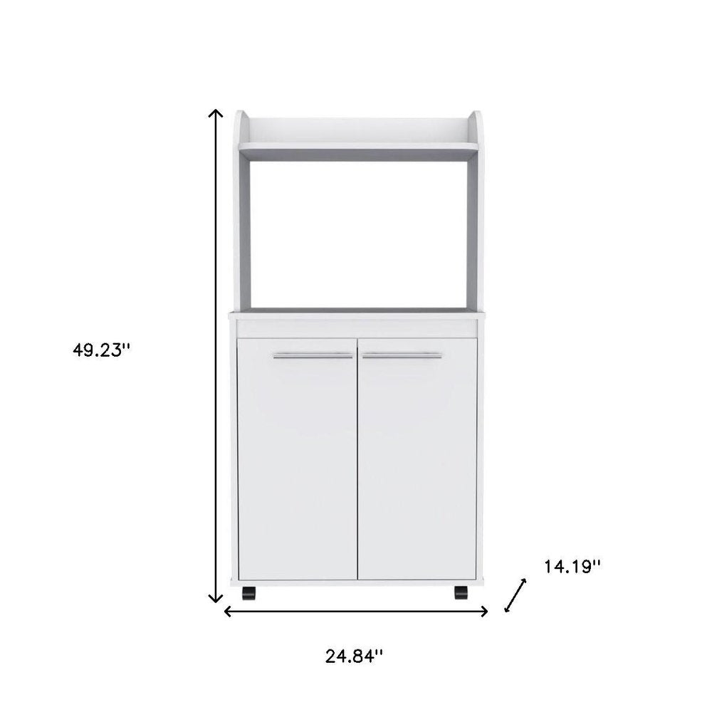 25" White Wood Rolling Kitchen Cart With Storage