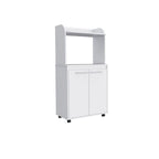 25" White Wood Rolling Kitchen Cart With Storage