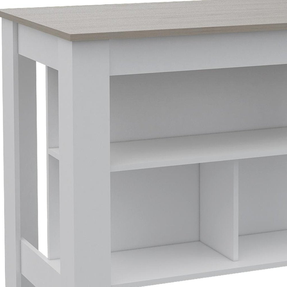 41" Light Gray and White Wood Kitchen Island With Storage