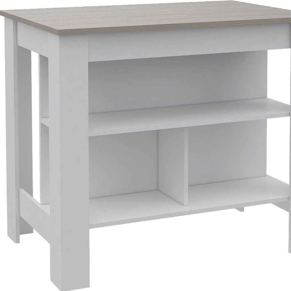 41" Light Gray and White Wood Kitchen Island With Storage