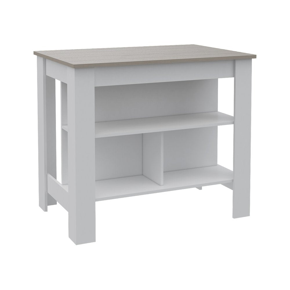 41" Light Gray and White Wood Kitchen Island With Storage