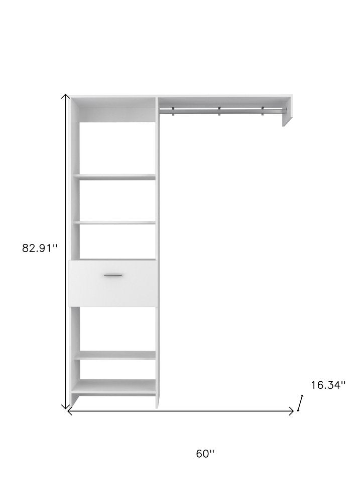 60" White Wood And Metal Single Drawer Closet System