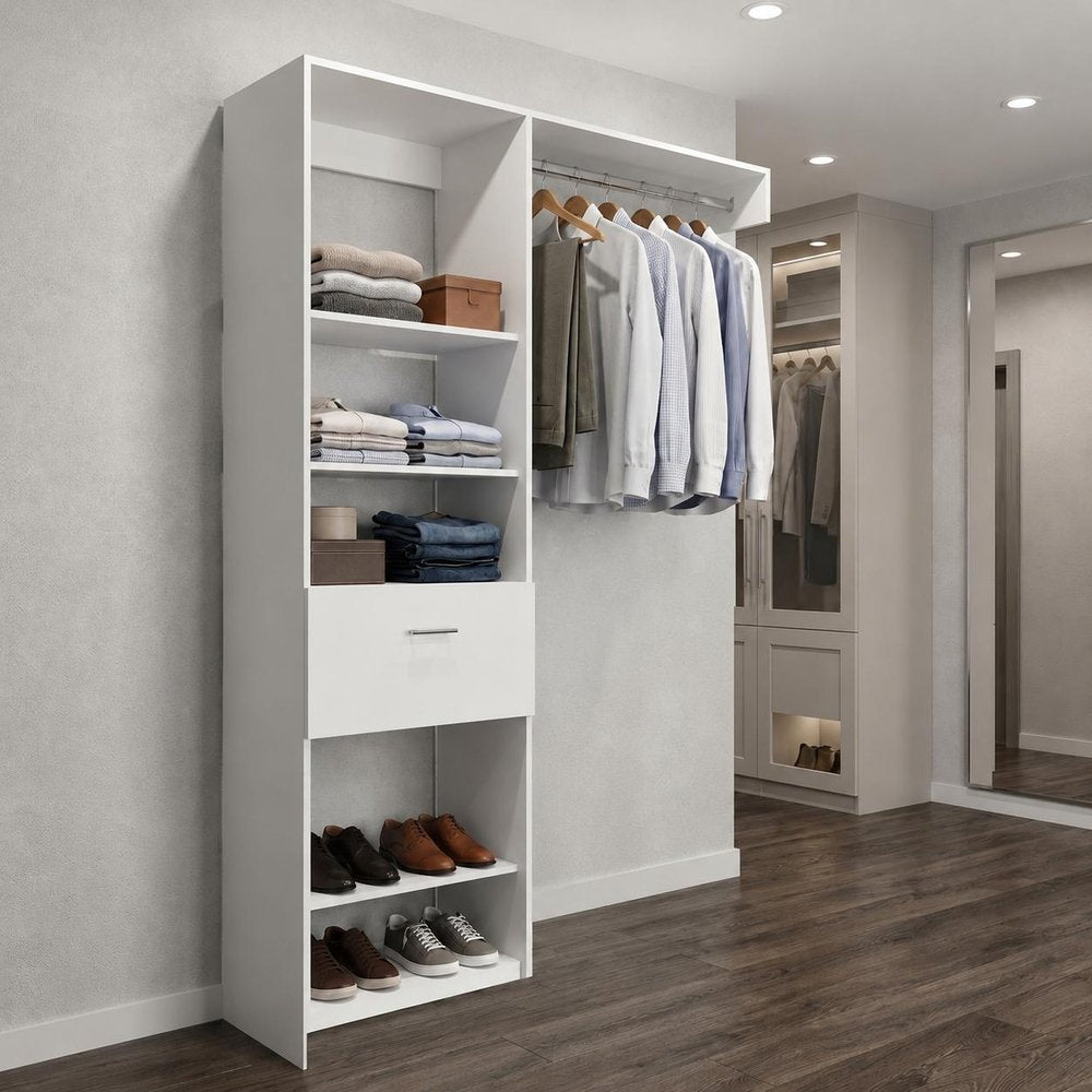 60" White Wood And Metal Single Drawer Closet System