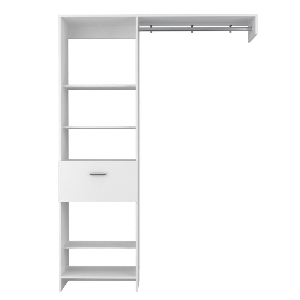 60" White Wood And Metal Single Drawer Closet System